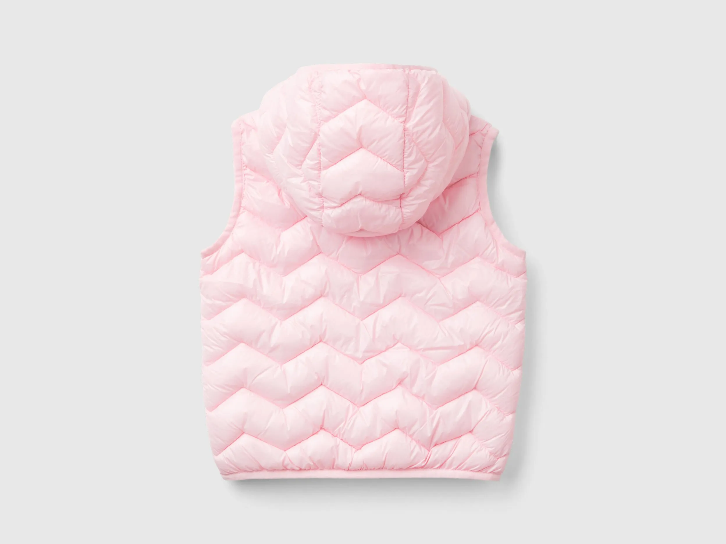 Padded vest in 3D wadding with hood - Pink | Benetton