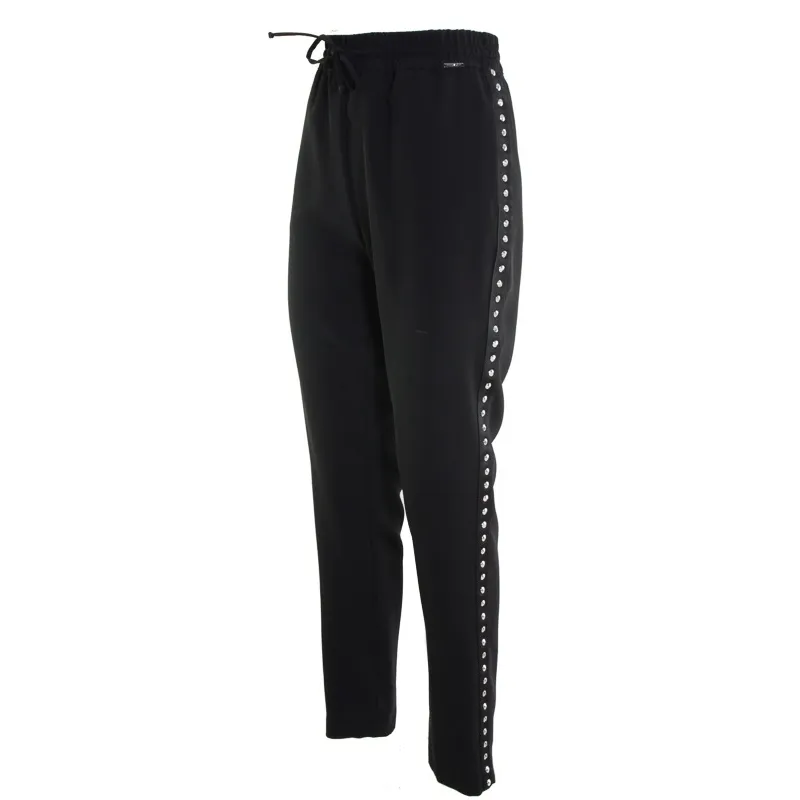 PANTALONE JOGGINGS CON COULISSE E BORCHIE AI LATI, NERO