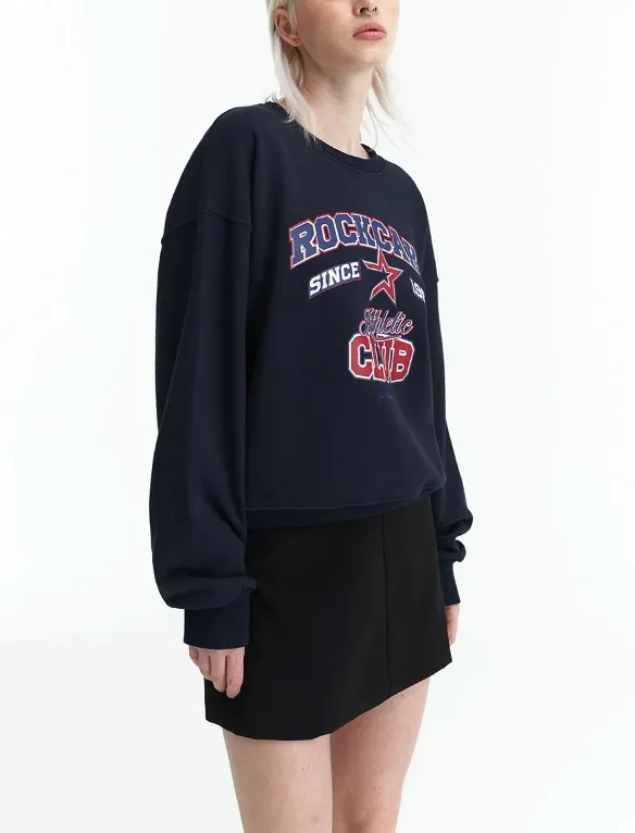 ROCKCAKE  |U-Neck Long Sleeves Cotton Oversized Logo