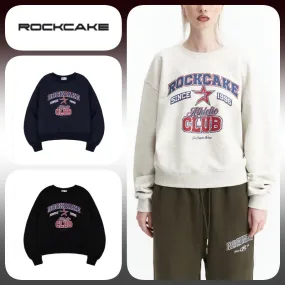 ROCKCAKE  |U-Neck Long Sleeves Cotton Oversized Logo