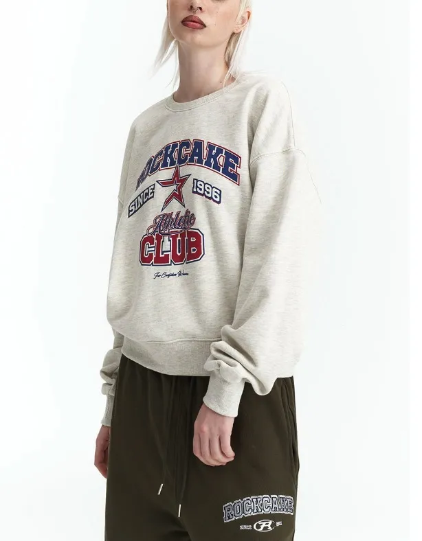 ROCKCAKE  |U-Neck Long Sleeves Cotton Oversized Logo