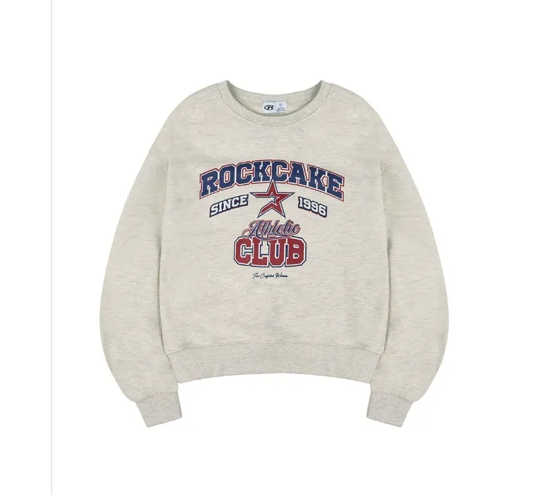 ROCKCAKE  |U-Neck Long Sleeves Cotton Oversized Logo