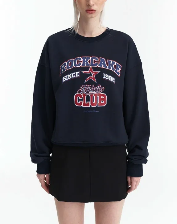 ROCKCAKE  |U-Neck Long Sleeves Cotton Oversized Logo