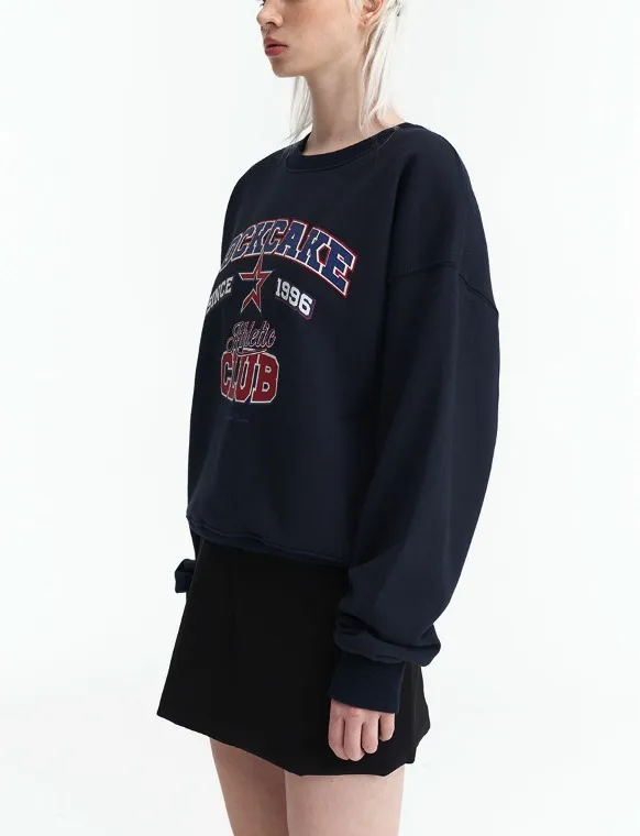 ROCKCAKE  |U-Neck Long Sleeves Cotton Oversized Logo