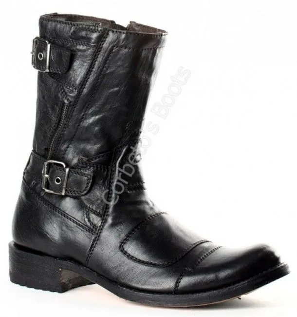 Sendra Boots mens mid calf black enginner boots with zipper