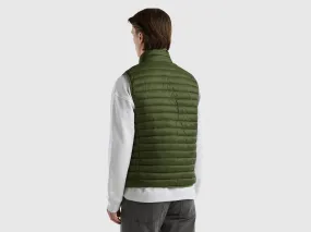 Sleeveless puffer jacket with recycled wadding - Olive Green | Benetton