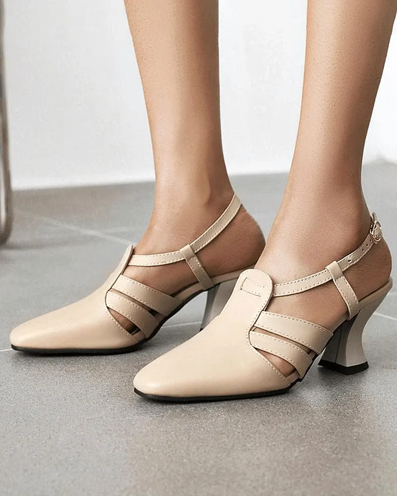 Square Toe Adjusting Buckle Heels