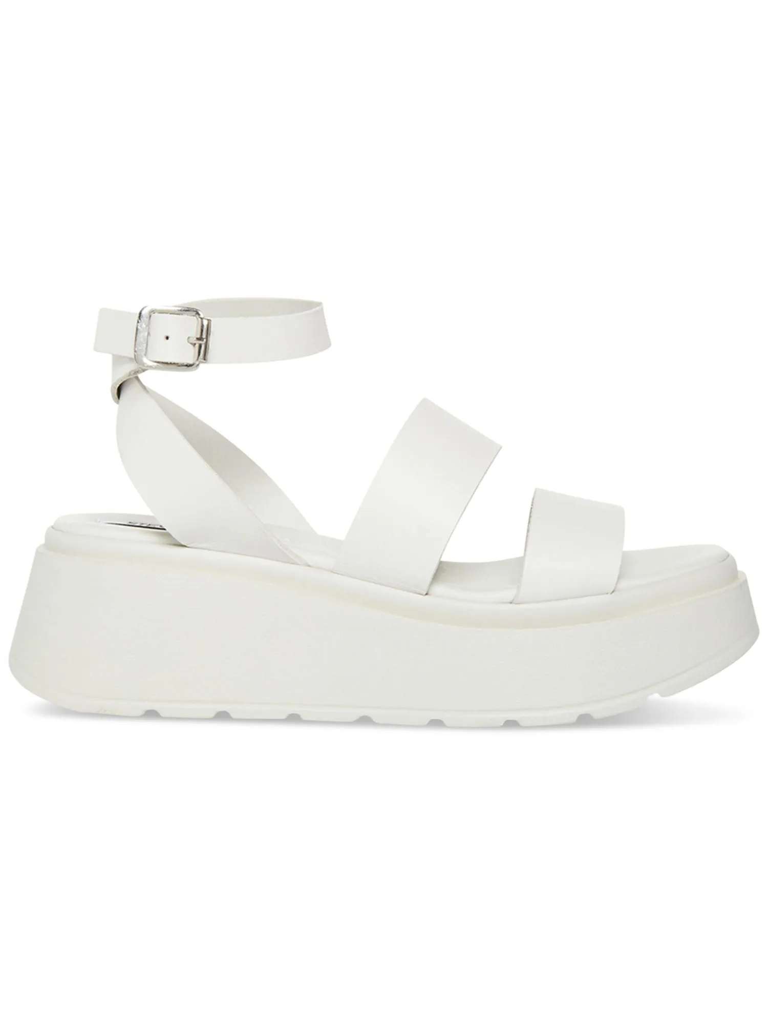 STEVE MADDEN Womens White 1-1/2 Platform Ankle Strap Padded Tenysi Square Toe Wedge Buckle Leather Heeled