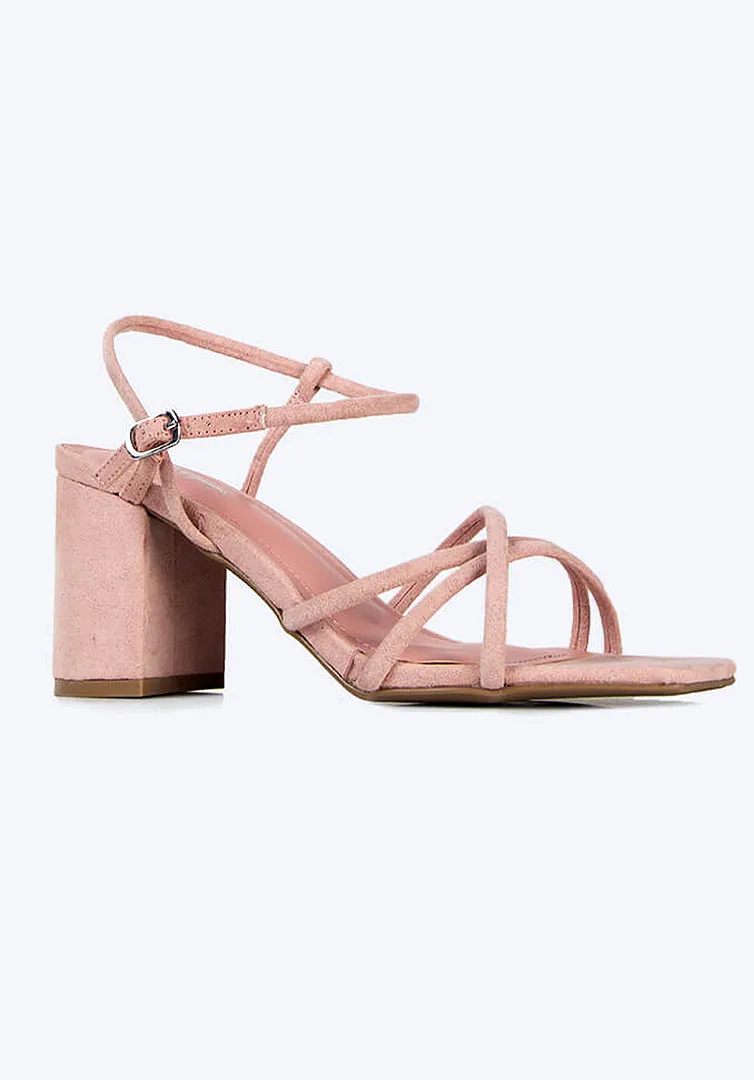 Strappy Square Toe Block Heels