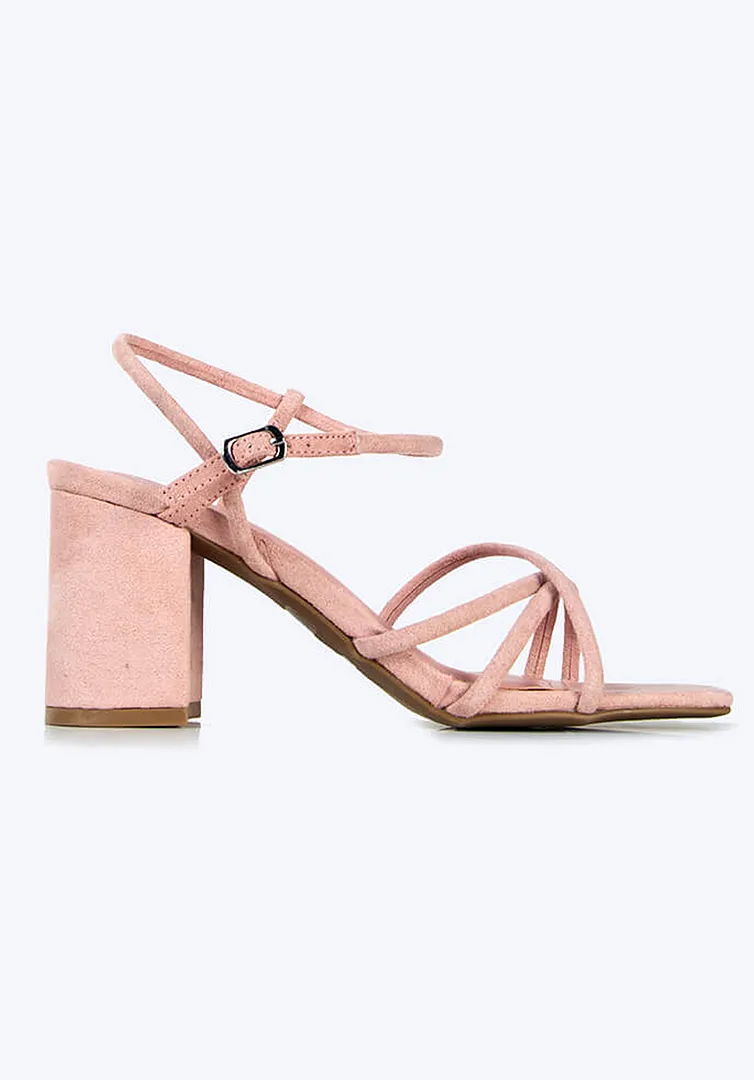 Strappy Square Toe Block Heels