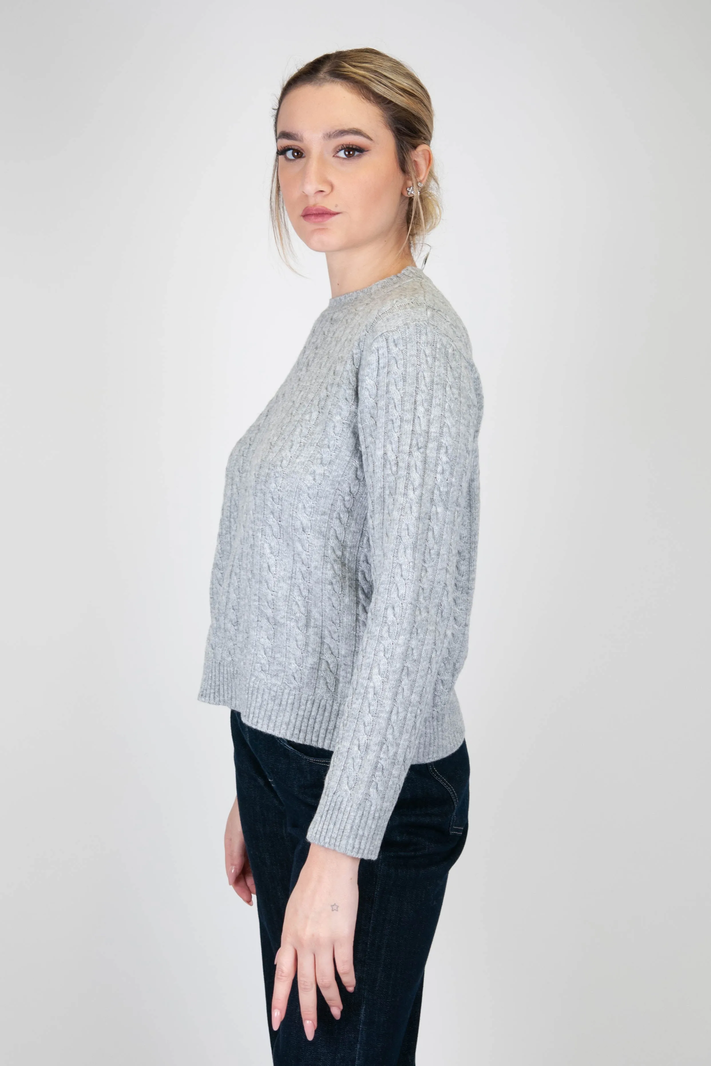 Tensione in - Maglia girocollo in misto cashmere a trecce