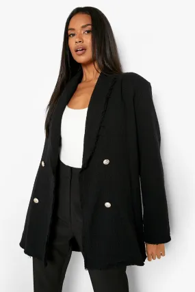 Textured Tailored Frayed Hem Blazer