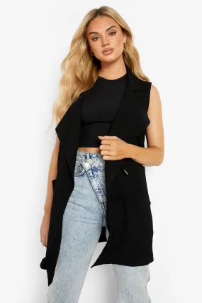 Textured Tie Waist Sleeveless Blazer