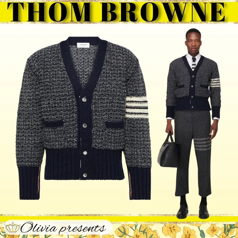 THOM BROWNE  |Stripes Wool Designers Cardigans