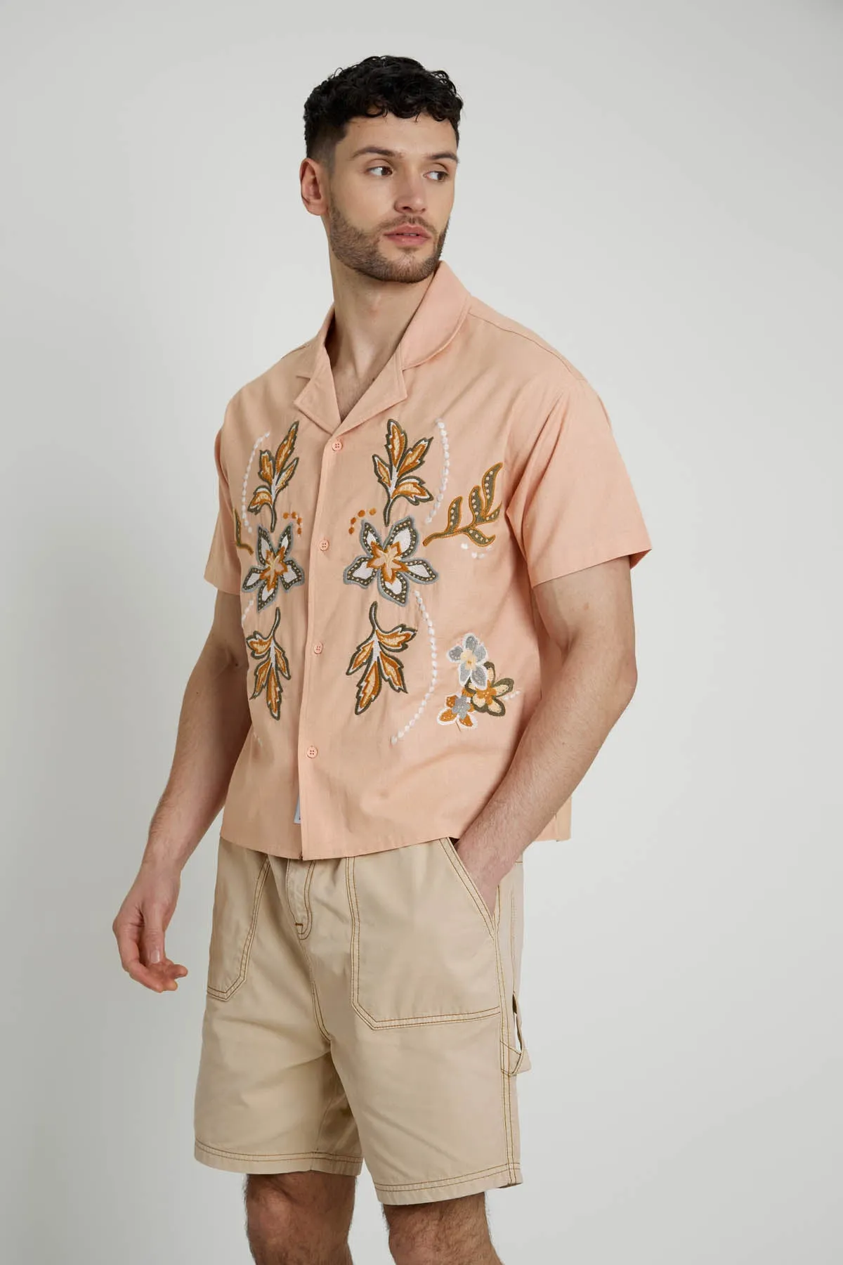 TINEZ LINEN MIX SHIRT WITH EMBROIDERY