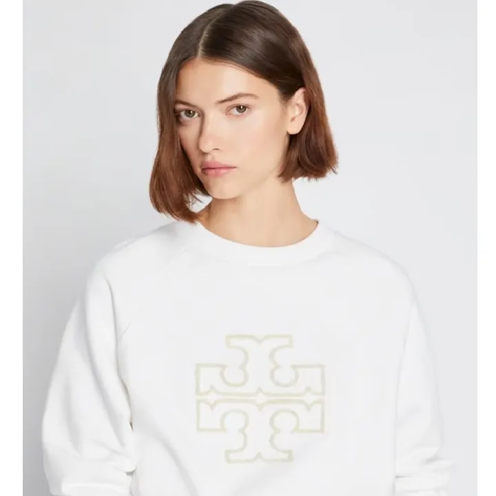 Tory Burch  |Crew Neck Long Sleeves Plain Cotton Logo