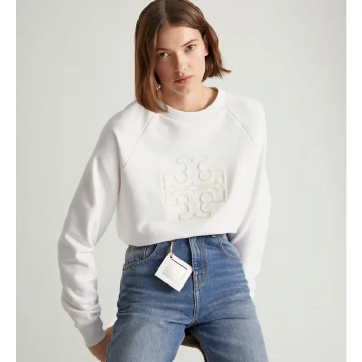 Tory Burch  |Crew Neck Long Sleeves Plain Cotton Logo