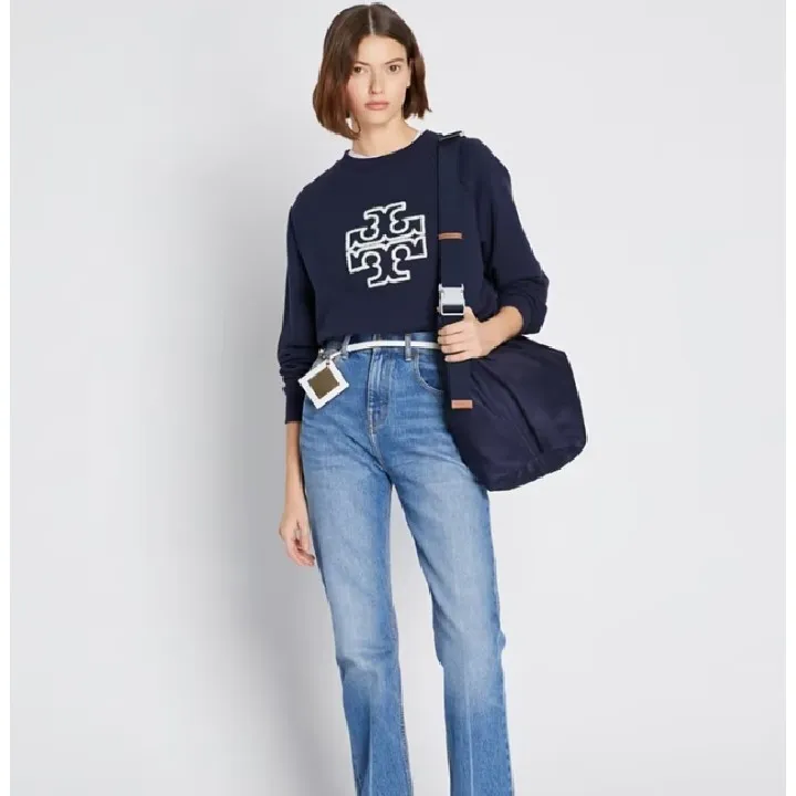 Tory Burch  |Crew Neck Long Sleeves Plain Cotton Logo