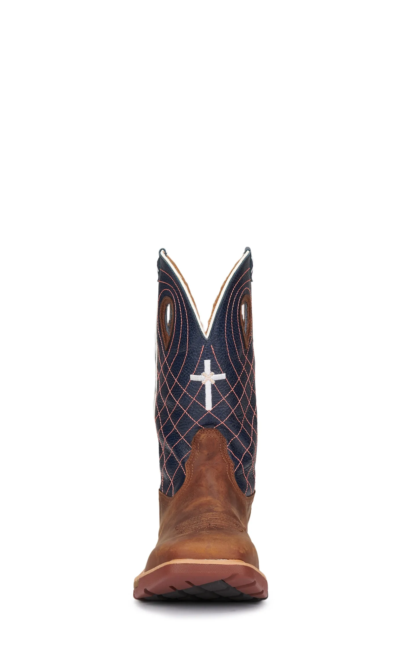 Twisted X Men's Brown and Navy with Cross Embroidery CellStretch Square Toe Work Boot