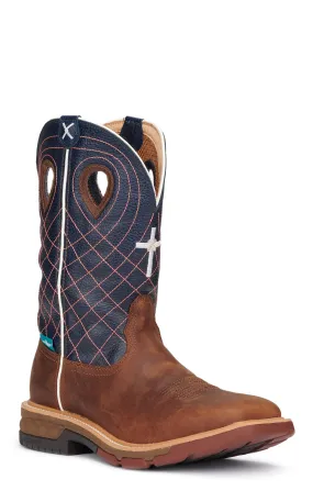 Twisted X Men's Brown and Navy with Cross Embroidery CellStretch Square Toe Work Boot