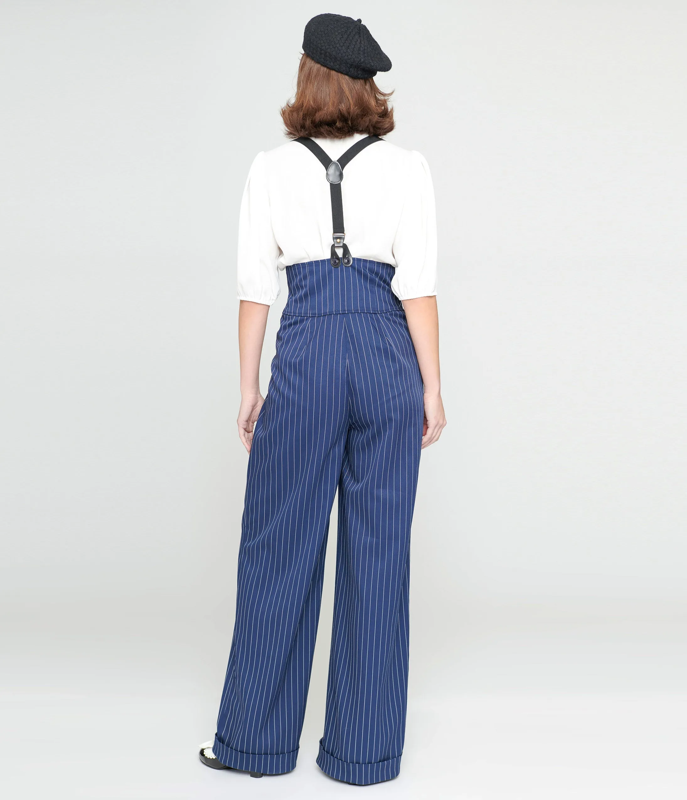 Unique Vintage 1930s Navy & White Pinstripe Thelma Suspender Pants