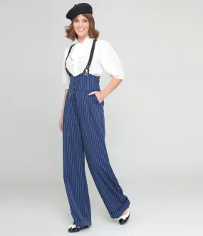 Unique Vintage 1930s Navy & White Pinstripe Thelma Suspender Pants