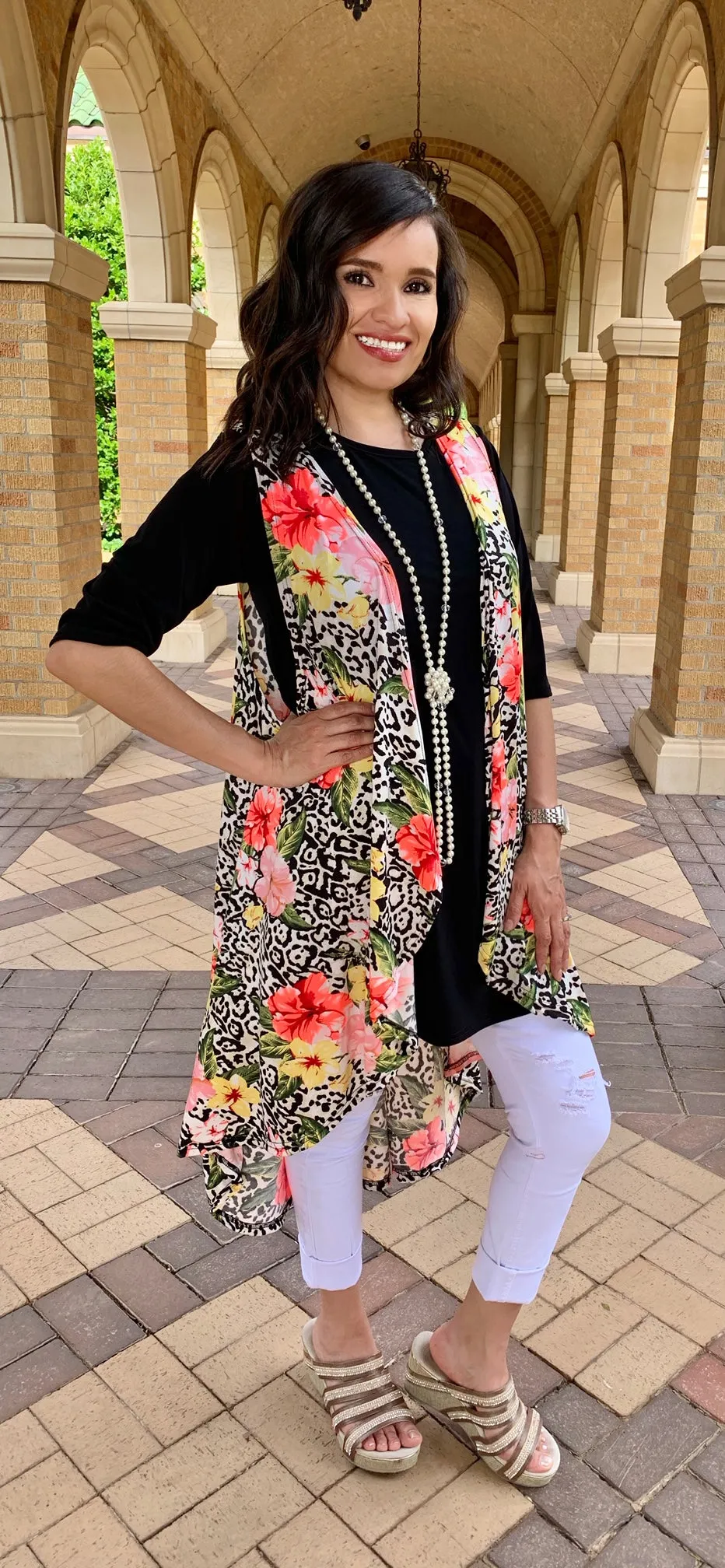 White Leopard Vest with Neon Flowers