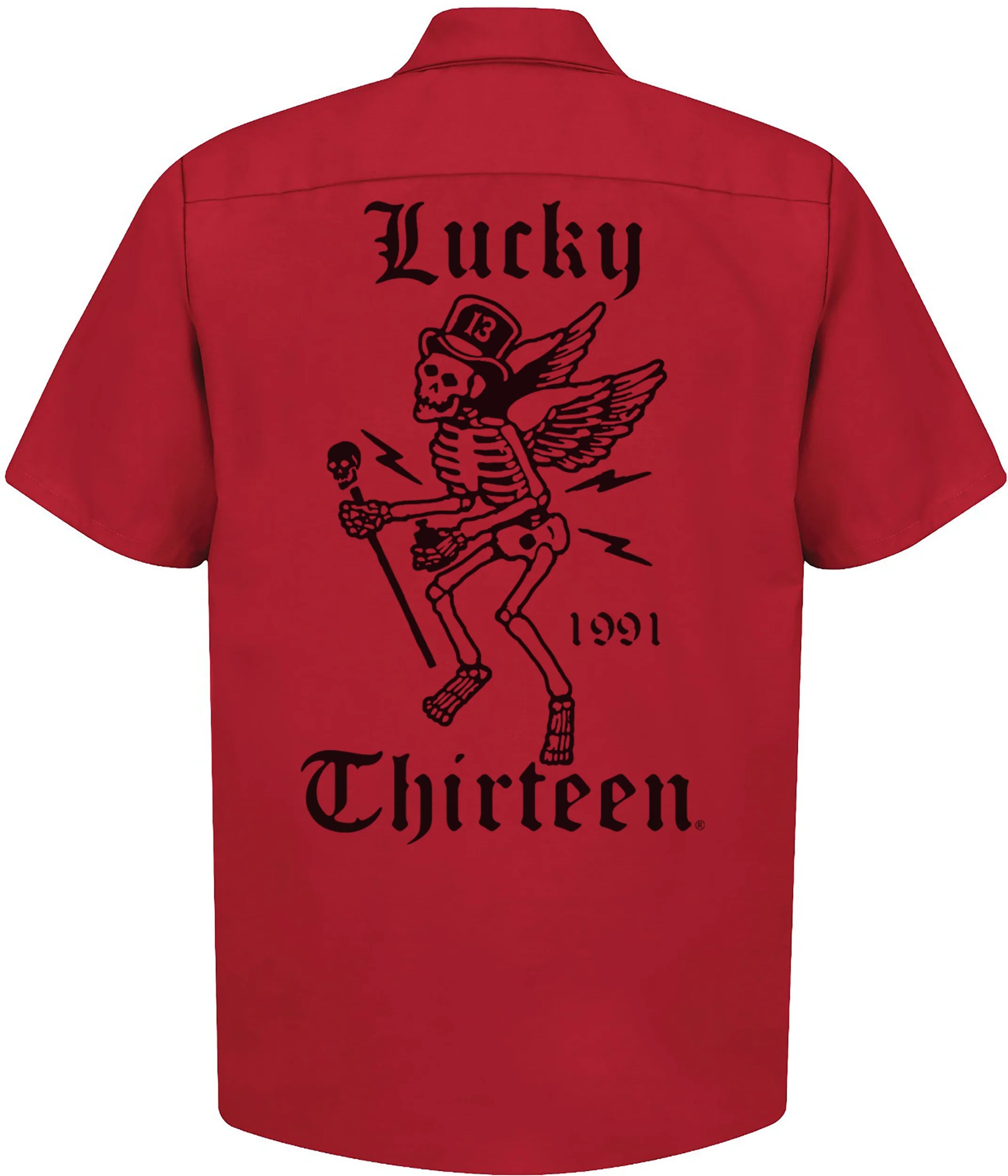 Winged Skully Red Work Shirt