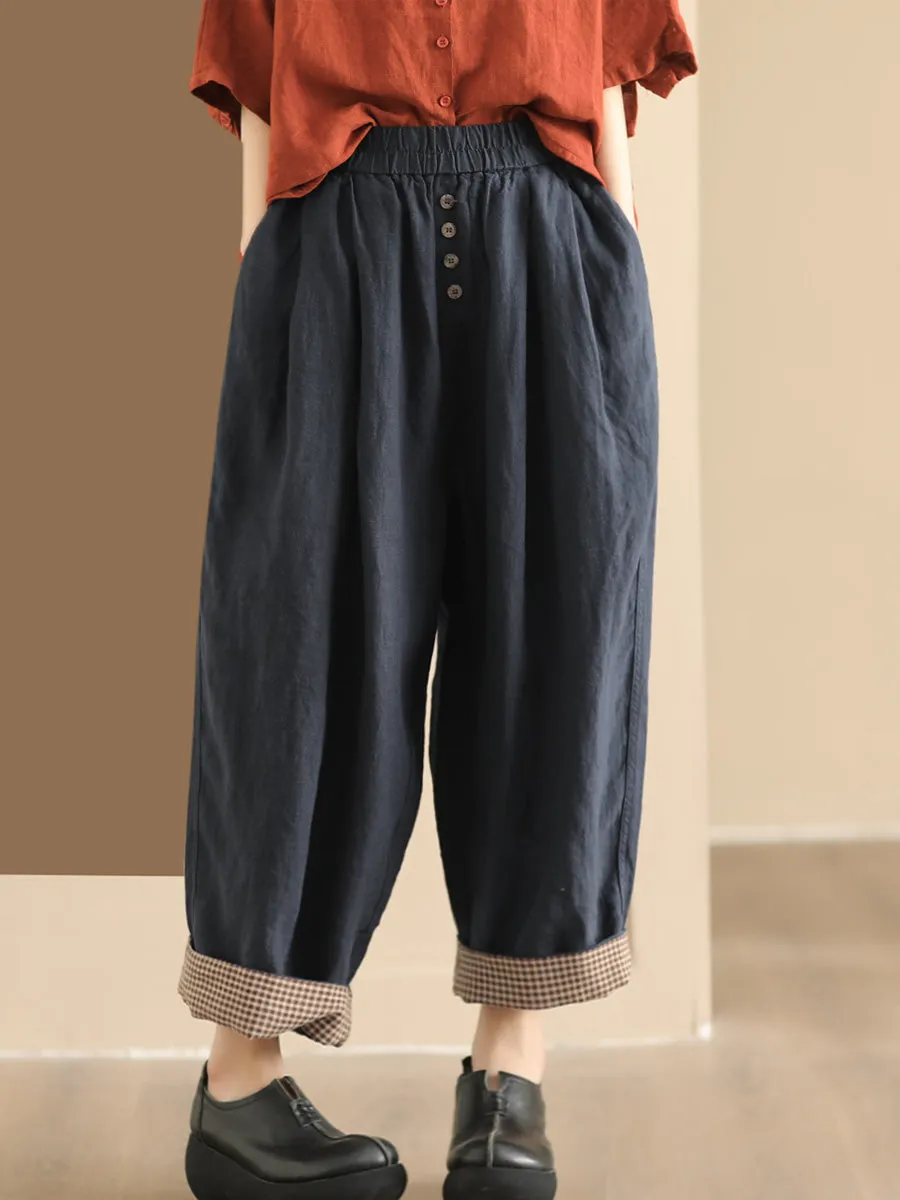 Women Summer Solid Linen Button Harem Pants CO1003