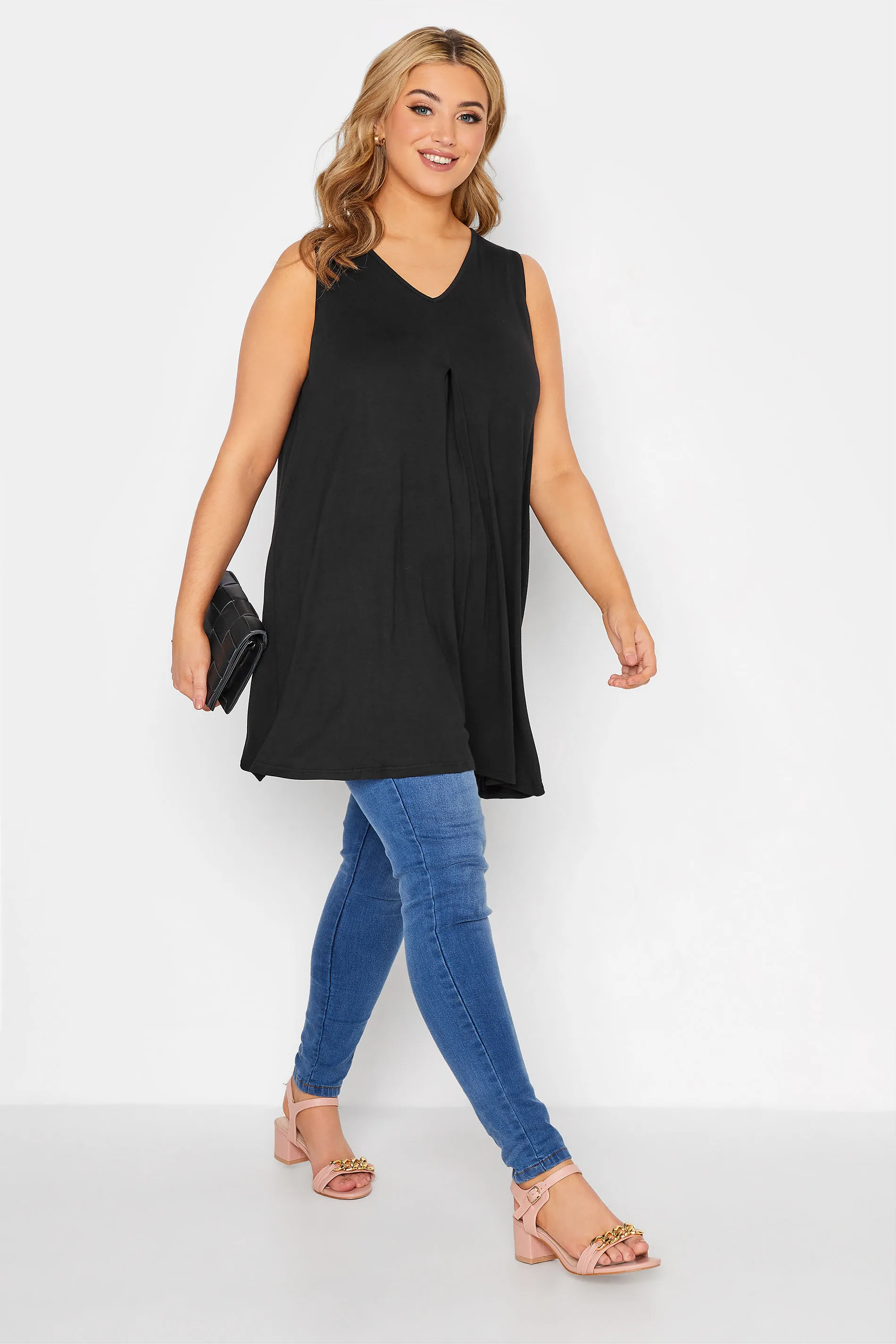 YOURS Curve Black Swing Vest Top