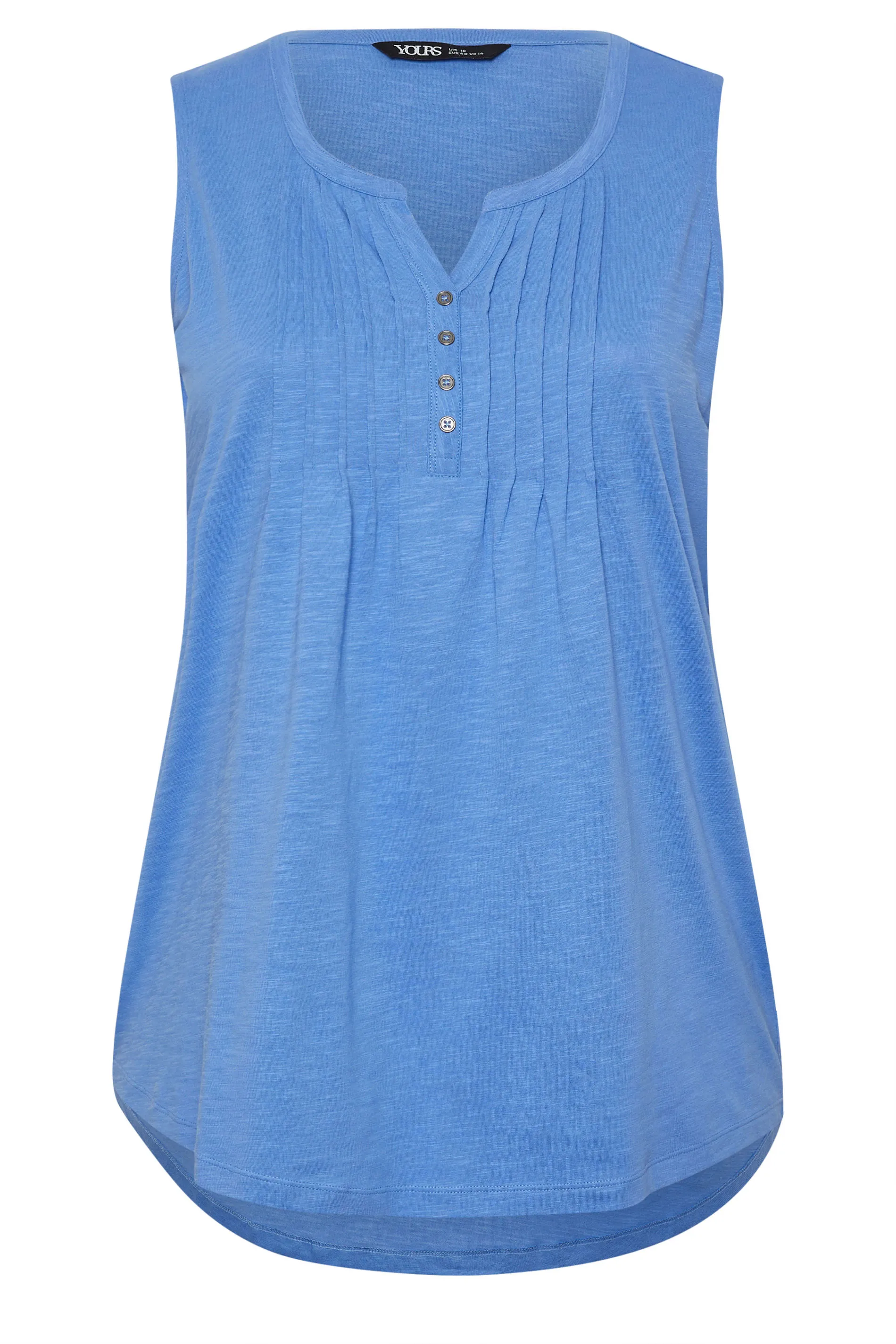 YOURS Curve Blue Pintuck Henley Vest Top