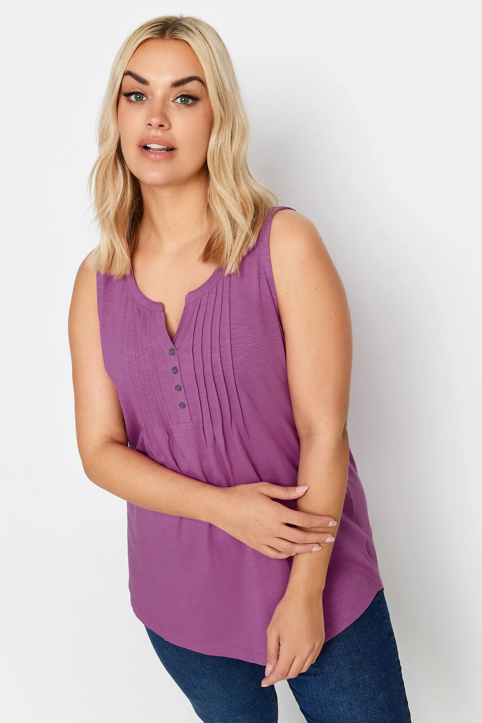 YOURS Curve Purple Pintuck Henley Vest Top