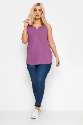 YOURS Curve Purple Pintuck Henley Vest Top