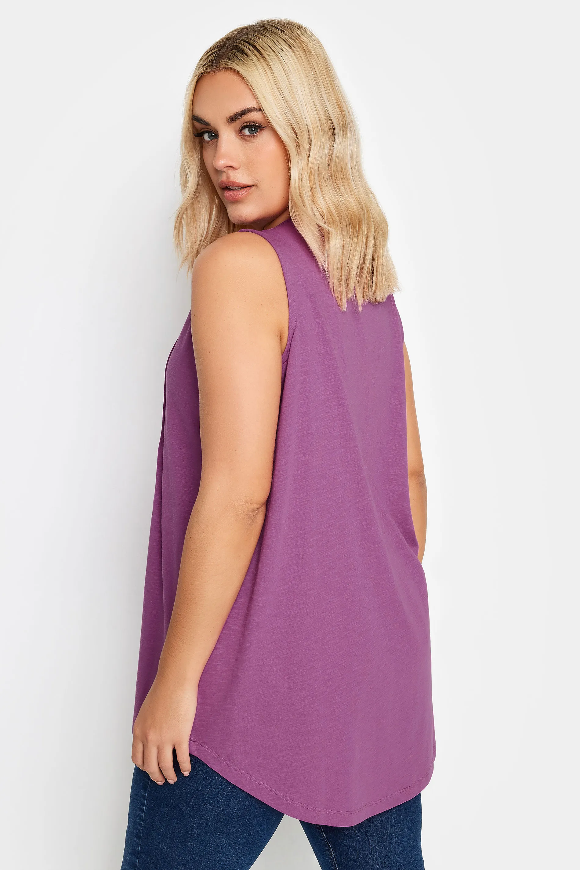 YOURS Curve Purple Pintuck Henley Vest Top