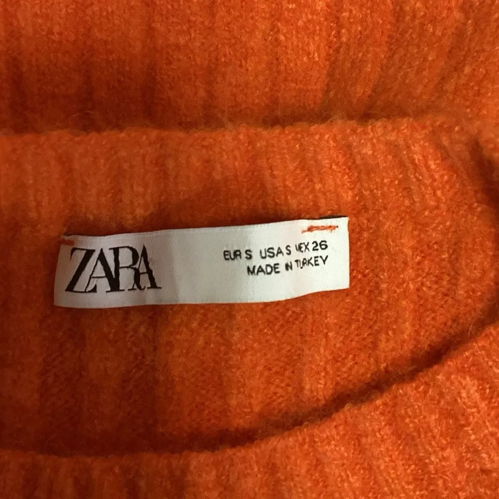 Zara Orange Ribbed Knit 3/4 Sleeve Mock Neck Pullover Cropped Sweater Top Size S