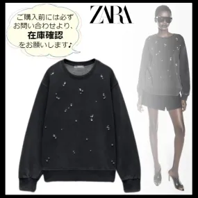 ZARA  |U-Neck Long Sleeves Plain With Jewels Hoodies & Sweatshirts