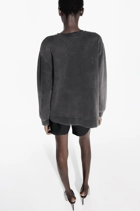 ZARA  |U-Neck Long Sleeves Plain With Jewels Hoodies & Sweatshirts