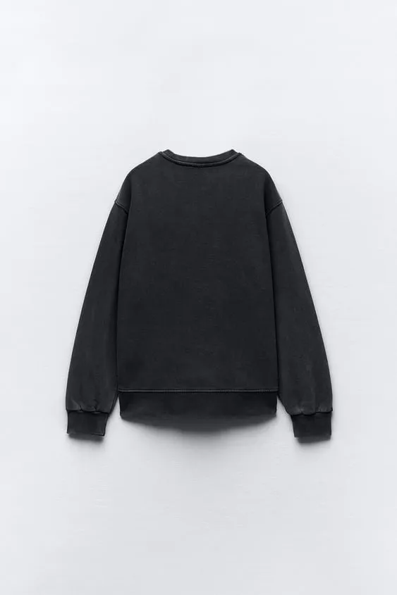 ZARA  |U-Neck Long Sleeves Plain With Jewels Hoodies & Sweatshirts